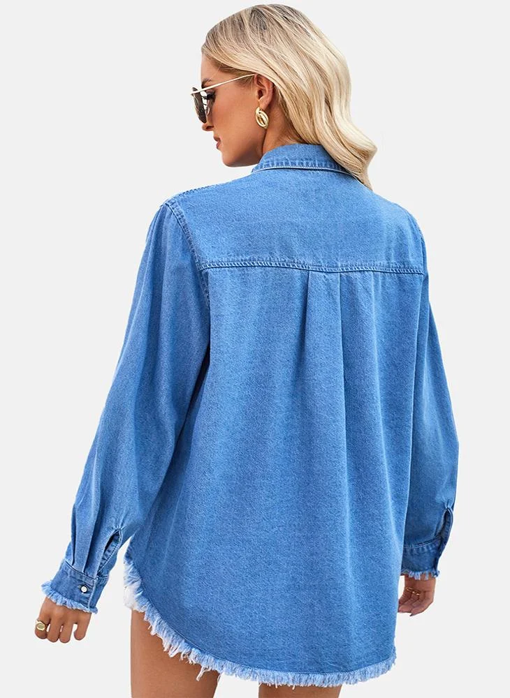 YUNIQEE Blue Plain Regular Fit Shirt
