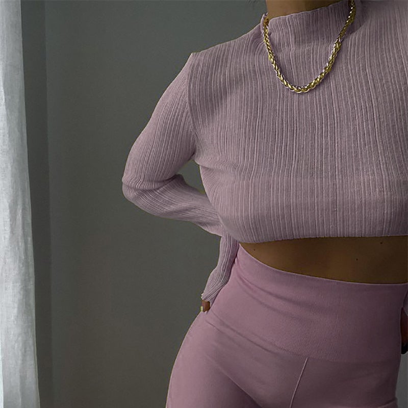 Autumn Sheer Mesh Turtleneck Slim Top Lotus root starch 