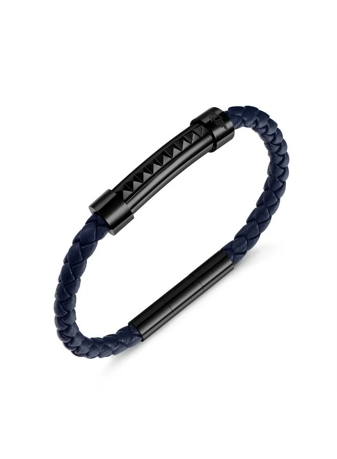 بوليس سوار جلدي هندسي أسود وأزرق للرجال