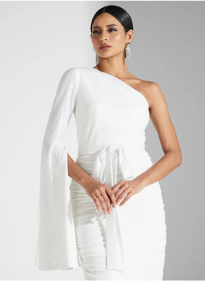 Namshi x Slit Sleeve Ruched Bodycon Dress
