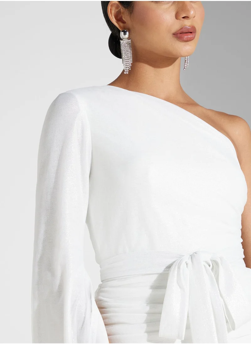 Namshi x Slit Sleeve Ruched Bodycon Dress