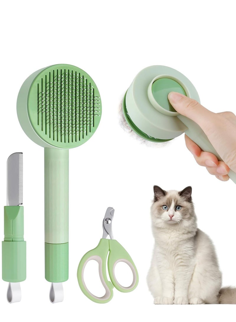 Cat Brush for Shedding with Cat Nail Clippers, Pet Cleaner Brush for Long or Short Haired Cats,3 in 1 Cat Grooming Brush Set, Cat Comb, Pet Self Cleaning Slicker Brush for Cats and Dogs - Image 1