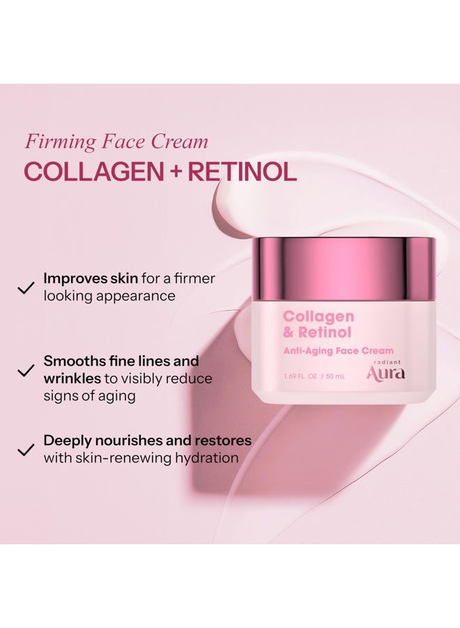 Radiant Aura Collagen & Retinol Face Cream – Dermatologist Tested, Anti Aging, Korean Skin Care – Firming, Anti Wrinkle, Hydrating Moisturizer, Pore Care – Vegan, Clean Beauty – 1.69 Fl Oz - Image 2