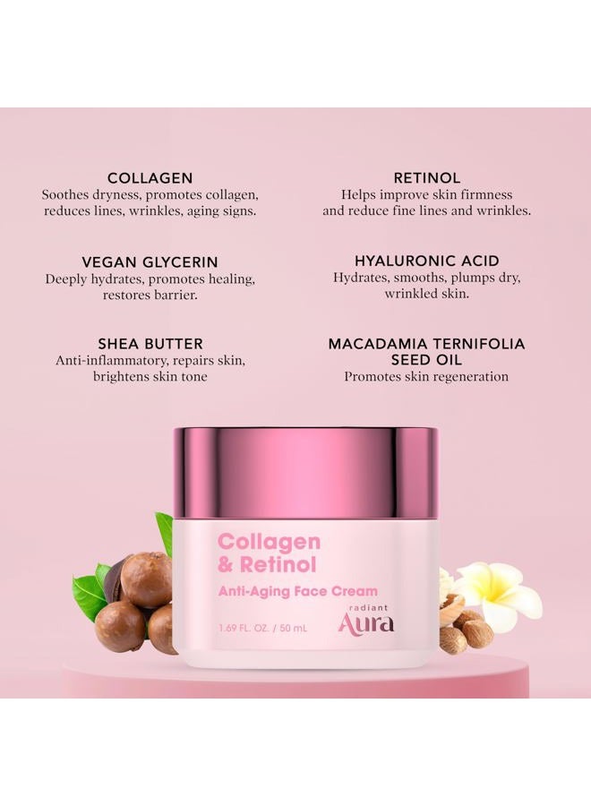 Radiant Aura Collagen & Retinol Face Cream – Dermatologist Tested, Anti Aging, Korean Skin Care – Firming, Anti Wrinkle, Hydrating Moisturizer, Pore Care – Vegan, Clean Beauty – 1.69 Fl Oz - Image 4