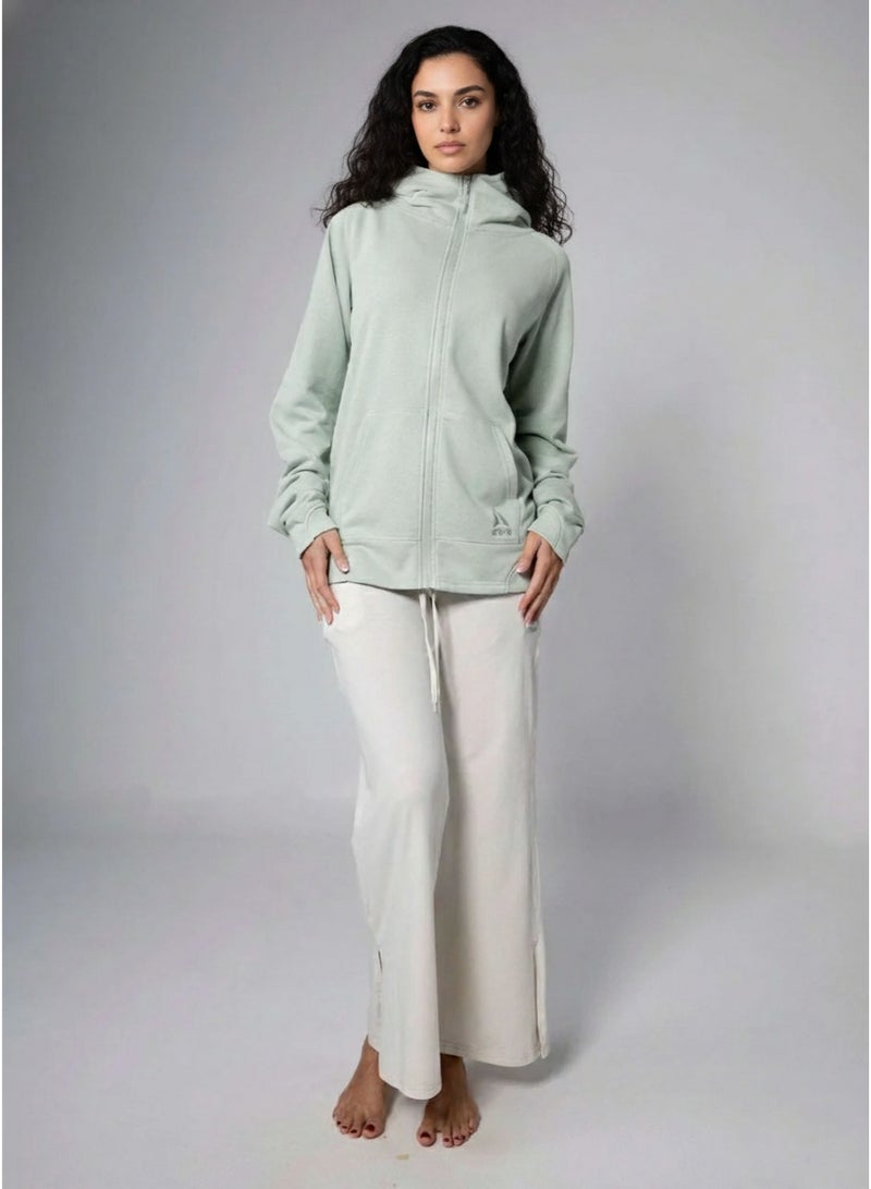 Aora Unisex Oversized Zipper Hoodie – Eco-Friendly Full-Zip Sweatshirt for Layering, Travel & Everyday Comfort (Sage) - Image 2