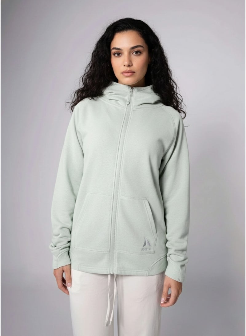 Aora Unisex Oversized Zipper Hoodie – Eco-Friendly Full-Zip Sweatshirt for Layering, Travel & Everyday Comfort (Sage) - Image 1
