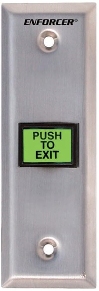 Seco-Larm SD-7103GC-PTQ Enforcer Slimline Illuminated RTE Plate with Built-in Timer, Square Illuminated Push Button with Caption "PUSH TO EXIT", Long-life green LED 12/24 VAC/VDC (~35,000hr) - Image 1