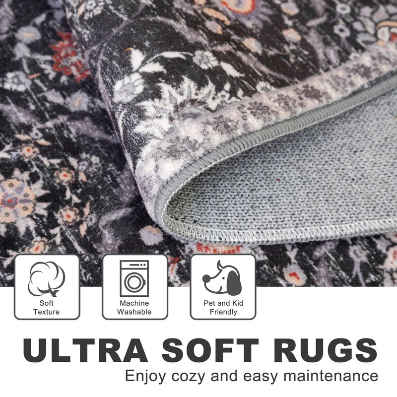 KILOCOCO 2x3 Small Area Rug  Moroccan Entryway Rugs Indoor Vintage Washable Rug Non-Slip Indoor Door Mat  Accent Print Faux Wool Throw Rug for Laundry Kitchen Bedroom Entrance  Charcoal/Multi - Image 3