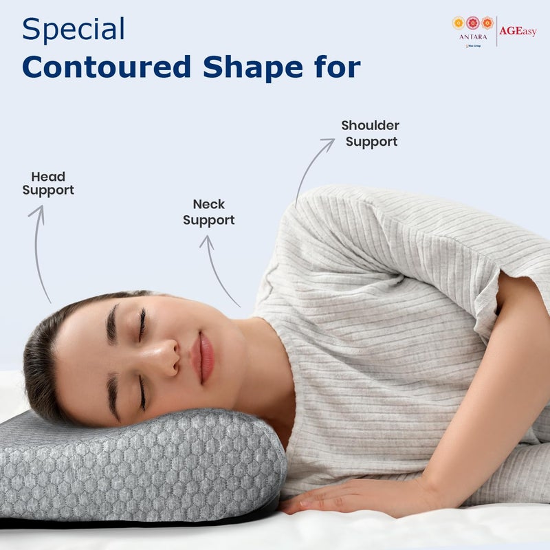 AGEasy Antara Cervical Pillow for Neck, Back & Shoulder Pain, Improves Posture & Spinal Alignment | Orthopedic Cushion with 100% Memory Foam & Skin Friendly Cover (Dark Grey) - Image 5