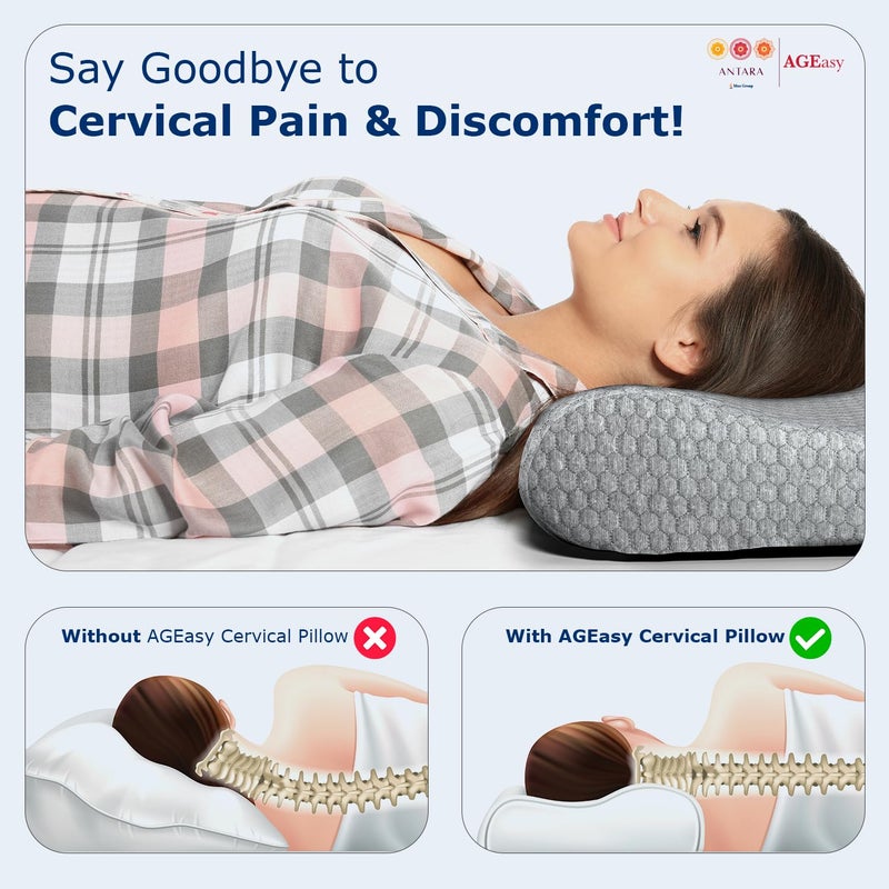 AGEasy Antara Cervical Pillow for Neck, Back & Shoulder Pain, Improves Posture & Spinal Alignment | Orthopedic Cushion with 100% Memory Foam & Skin Friendly Cover (Dark Grey) - Image 4