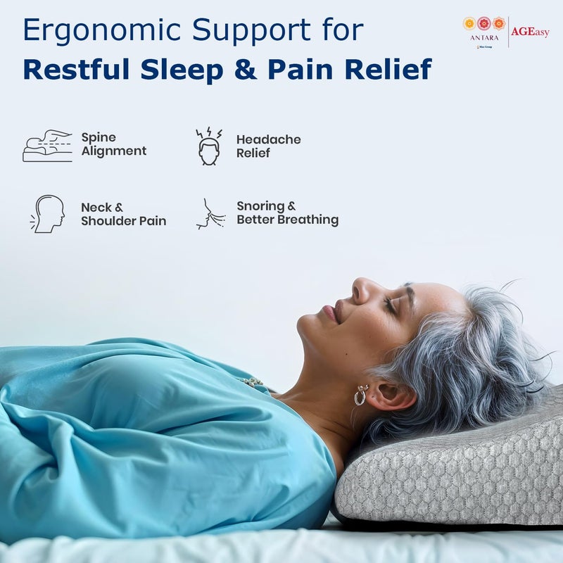 AGEasy Antara Cervical Pillow for Neck, Back & Shoulder Pain, Improves Posture & Spinal Alignment | Orthopedic Cushion with 100% Memory Foam & Skin Friendly Cover (Dark Grey) - Image 2
