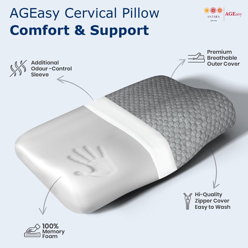 AGEasy Antara Cervical Pillow for Neck, Back & Shoulder Pain, Improves Posture & Spinal Alignment | Orthopedic Cushion with 100% Memory Foam & Skin Friendly Cover (Dark Grey) - Image 3