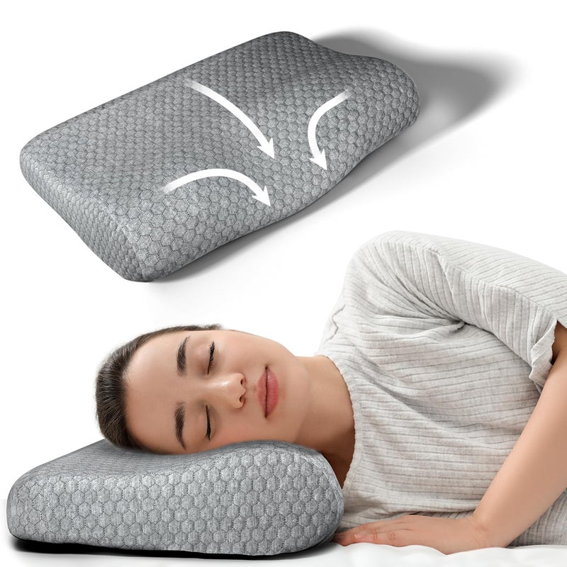 AGEasy Antara Cervical Pillow for Neck, Back & Shoulder Pain, Improves Posture & Spinal Alignment | Orthopedic Cushion with 100% Memory Foam & Skin Friendly Cover (Dark Grey) - Image 1