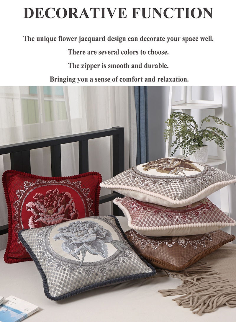 HAPPY MOOD Jacquard Throw Pillow Covers Flower Decorative Pillowcase Square Cushion Cover for Couch Sofa - Image 2