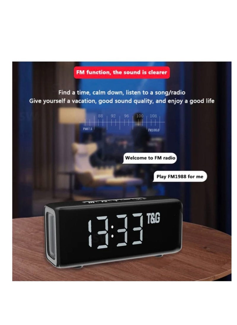 T&G - TG174 TWS Mirror Bluetooth Speaker with Alarm Clock, Time & Temperature Display, Micro SD, FM, MP3 - Black - Image 1