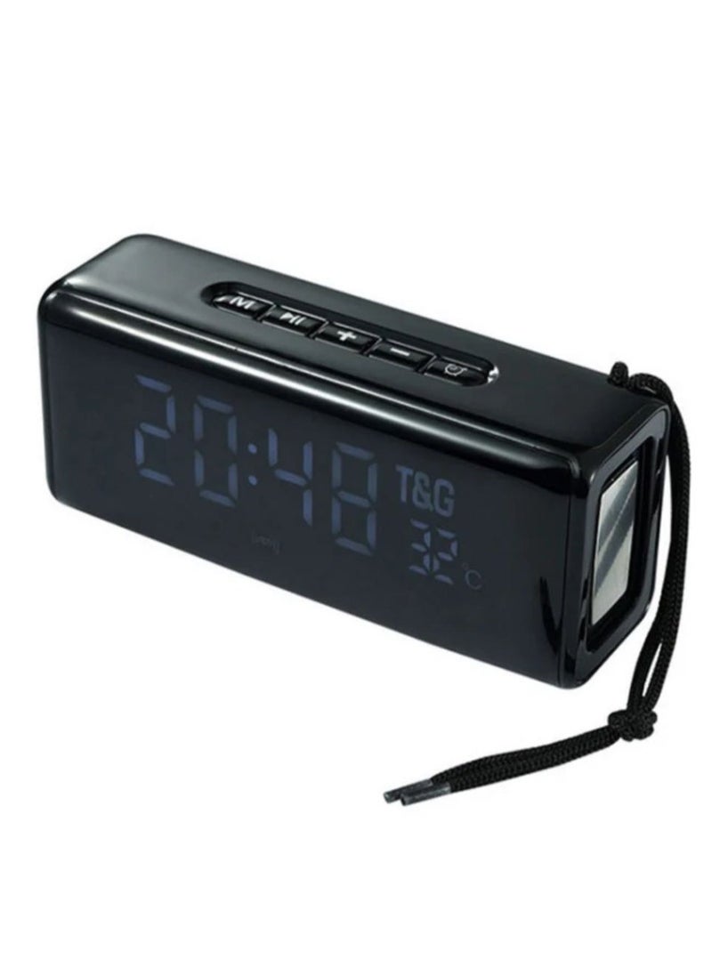 T&G - TG174 TWS Mirror Bluetooth Speaker with Alarm Clock, Time & Temperature Display, Micro SD, FM, MP3 - Black - Image 1