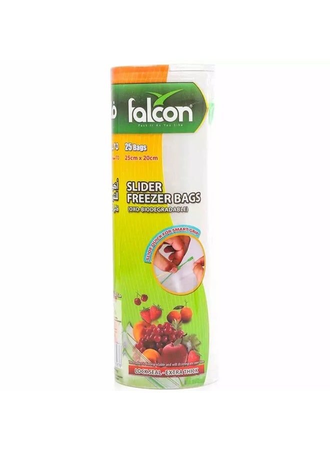 Falcon Slider Freezer Bags, Oxo Biodegradable Lock Seal to Keep Food Safe and Long Time, Size 25X20cm, 25 Bags white - Image 1