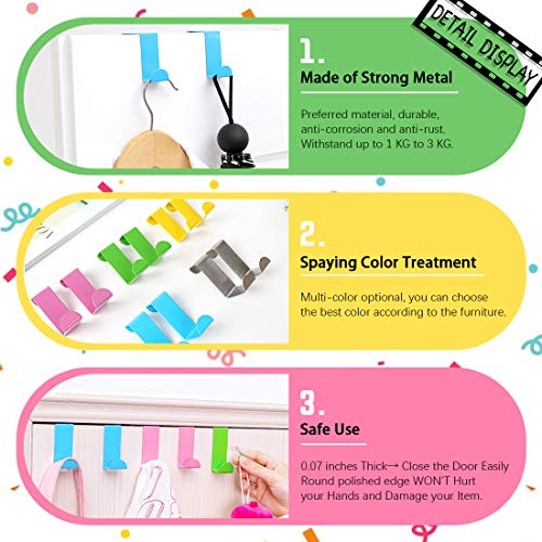 Rustark 25 Pcs Over The Door Hook Kit - 5 Colors Metal Reversible Double Side Z Shaped Hanging Hooks for Kitchen, Bathroom, Bedroom, Cabinet (Pink, Blue, Yellow, Green, Silver) - Image 4