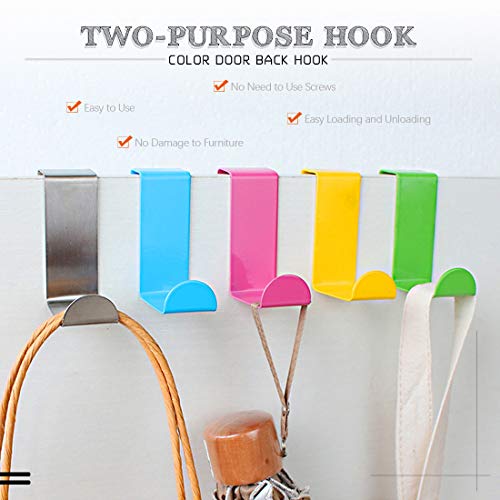 Rustark 25 Pcs Over The Door Hook Kit - 5 Colors Metal Reversible Double Side Z Shaped Hanging Hooks for Kitchen, Bathroom, Bedroom, Cabinet (Pink, Blue, Yellow, Green, Silver) - Image 3