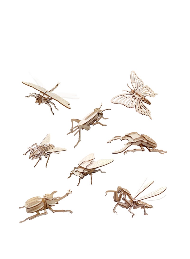 SYOSI Wooden 3D Animal Model Puzzles, 8 Piece Set Insect Animal Wooden Models, Wood Building Kits DIY Wooden Crafts Stem Toys Gifts for Kids and Adults, Crafts 3D Puzzles Safe and Non-Toxic Easy Punch - Image 1
