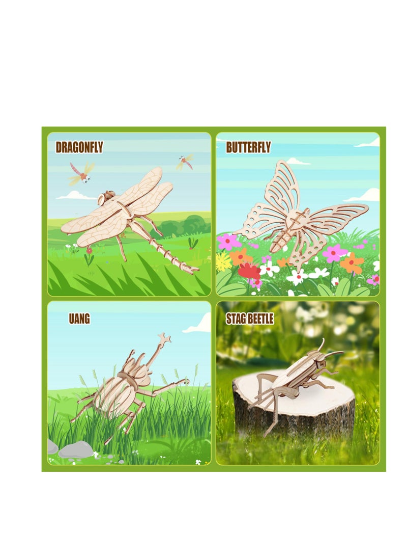 SYOSI Wooden 3D Animal Model Puzzles, 8 Piece Set Insect Animal Wooden Models, Wood Building Kits DIY Wooden Crafts Stem Toys Gifts for Kids and Adults, Crafts 3D Puzzles Safe and Non-Toxic Easy Punch - Image 4