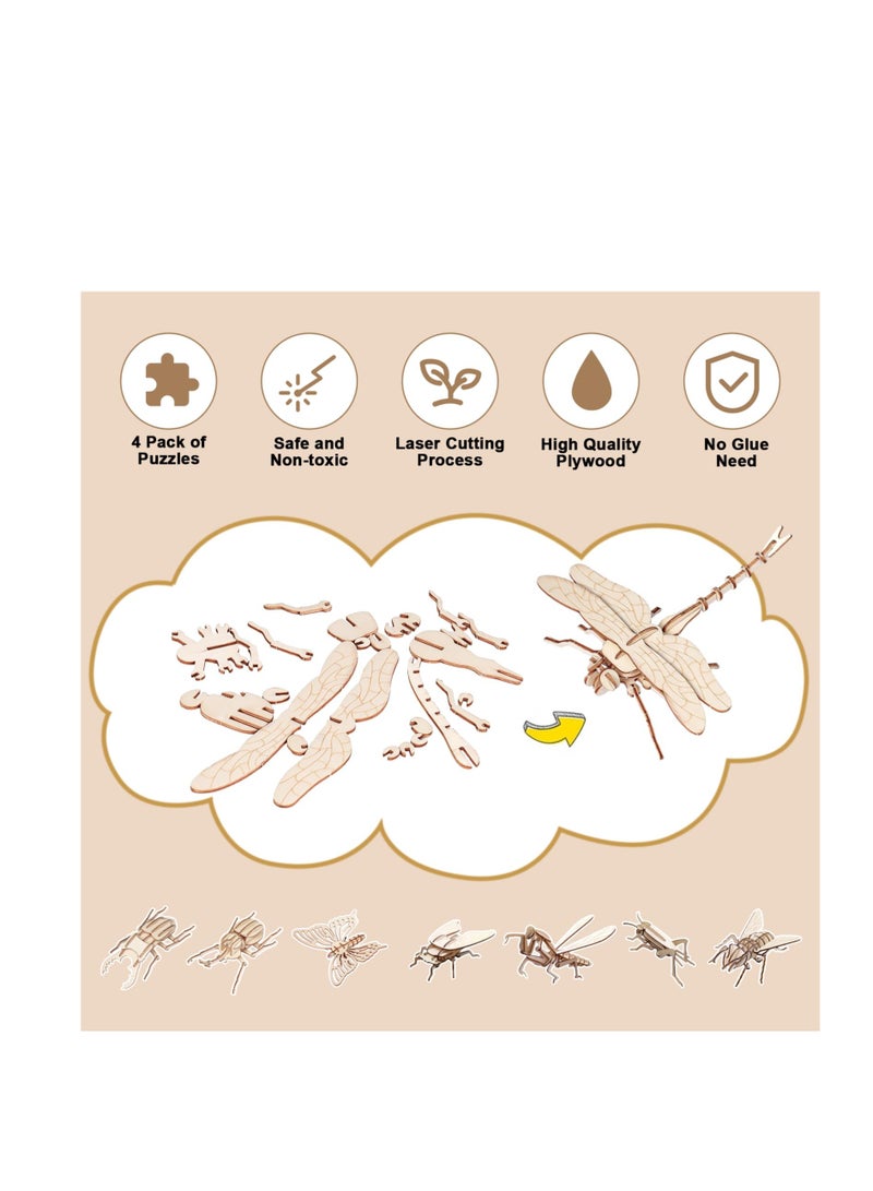 SYOSI Wooden 3D Animal Model Puzzles, 8 Piece Set Insect Animal Wooden Models, Wood Building Kits DIY Wooden Crafts Stem Toys Gifts for Kids and Adults, Crafts 3D Puzzles Safe and Non-Toxic Easy Punch - Image 3