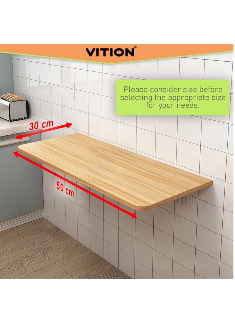 VITION Computer Wall Mount Stand Folding Wall-Mounted Drop-Leaf Table,Metal Folding Shelf Bench Table Bracket (30 x 50cm) Tan - Image 2