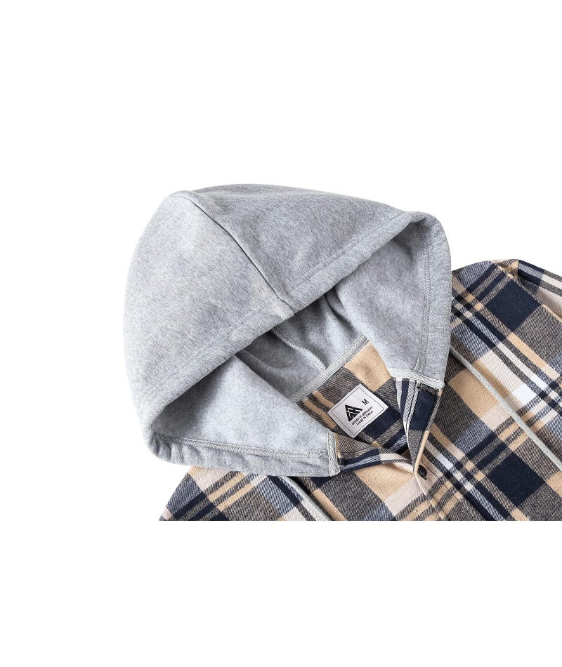 ZITY Men's Flannel Hoodie Shirts Casual Button Down Plaid Shirt Jackets for Men Long Sleeve Stylish Hooded with Pocket Navybeigewhite 3X-Large - Image 5