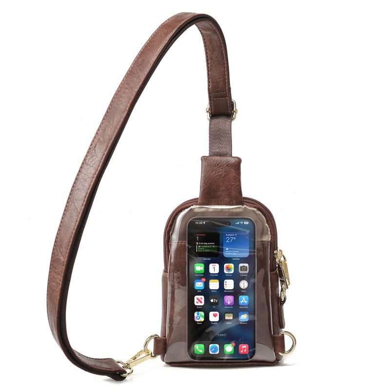 INICAT Sling Bag for Women Touchscreen Small Crossbody Cell Phone Purse Fanny Pack(Brown Anti-theft Small) - Image 1