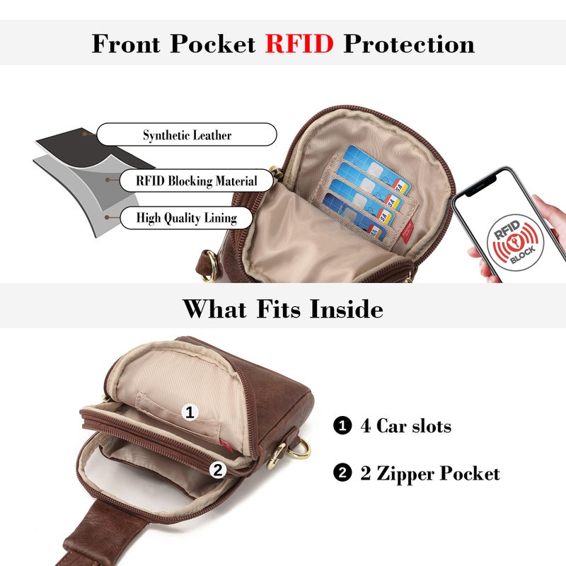 INICAT Sling Bag for Women Touchscreen Small Crossbody Cell Phone Purse Fanny Pack(Brown Anti-theft Small) - Image 5