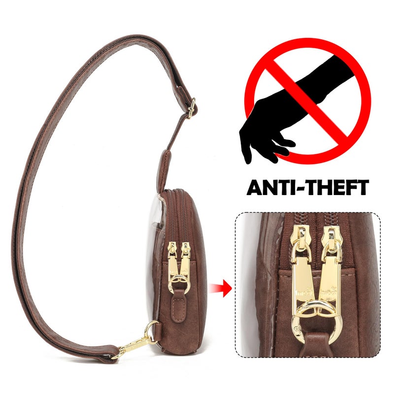 INICAT Sling Bag for Women Touchscreen Small Crossbody Cell Phone Purse Fanny Pack(Brown Anti-theft Small) - Image 3
