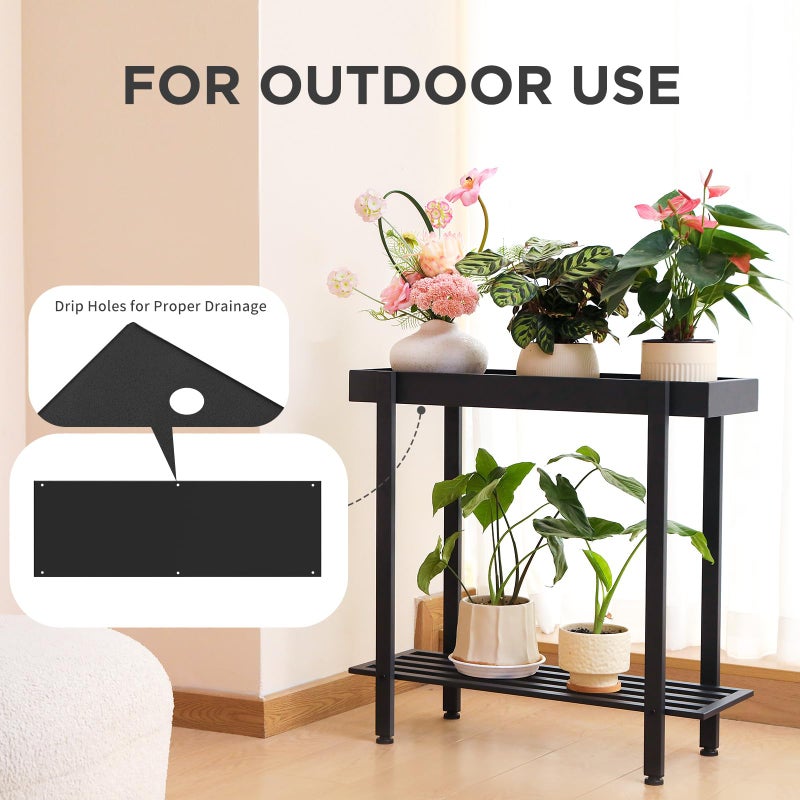 Honla 2 Tier Window Tall Plant Stand Shelf with Tray,Metal Plant Table Bench for Indoor and Outdoor Multiple Plants,26" L x 8.66" W x 24.40" H,Black - Image 5