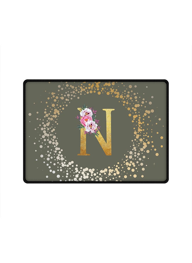 Stylizedd Designer Gaming Mouse Pad Anti-Skid Mousepad Large Keyboard Mouse Pad Desk Mat Custom Monogram Initial Letter Floral Pattern Alphabet - N(Olive Green)  - Image 1