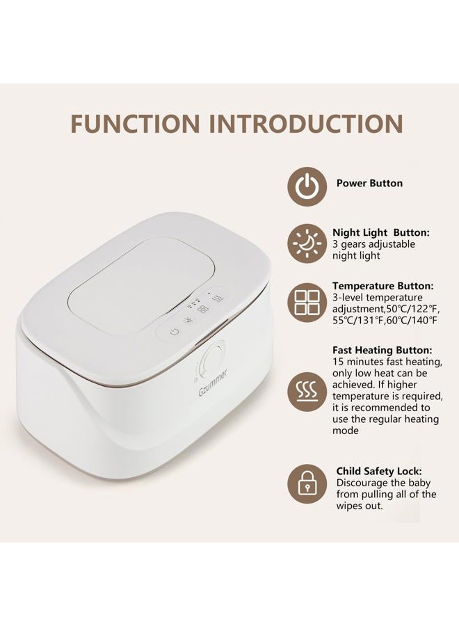 Gzummer Baby Wipe Warmer, Wipe Warmer and Baby Wet Wipes Dispenser, 3 Temperature Control Large Capacity Wipes Warmer for Babies with Night Light (Pure White) - Image 3