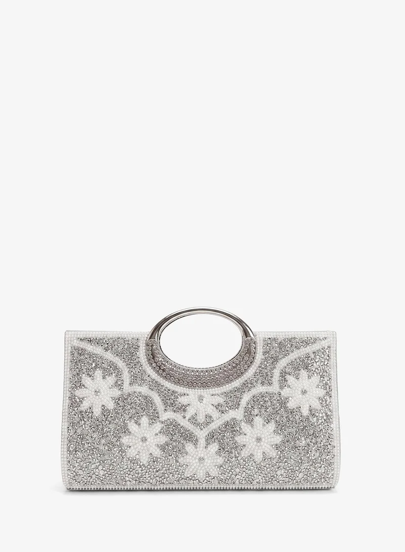 Viny Viny Women's Luxury Crystal Clutch – Rhinestone Embellished with Crystal Ring Handle & Kiss Lock – Parties, Weddings & Formal Occasions – Black, Gold, Champagne, Silver