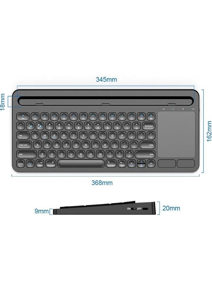 Smayling - Keyboard+Touchpad Black Bluetooth Ultra Thin Wireless with Rechargeable Mac Win Android Ios Compatible Tablet Stand - Image 1