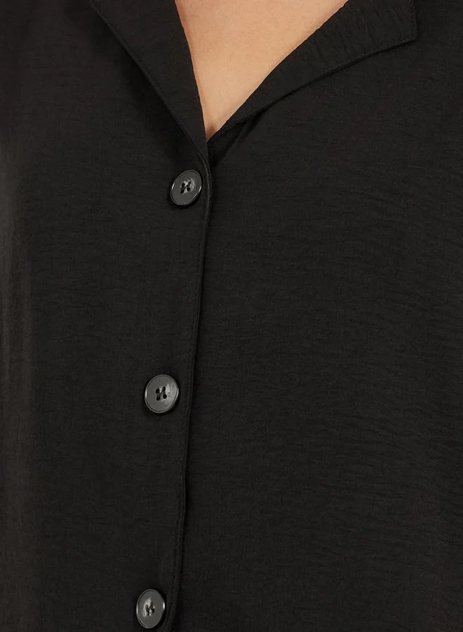 Styli Women Black Solid Boxy Button Down Shirt and Straight Fit Pants Co-Ords