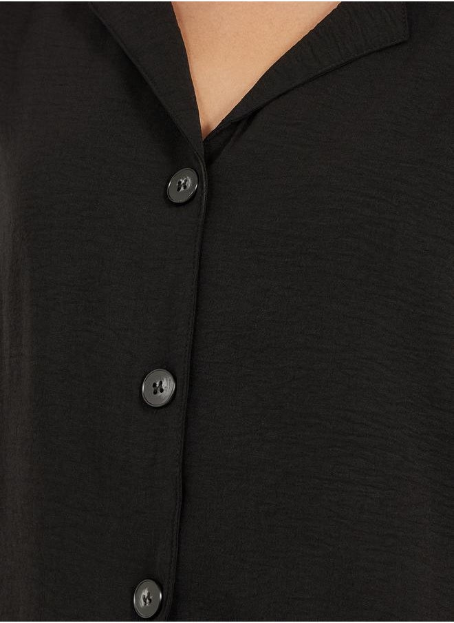 Styli Women Black Solid Boxy Button Down Shirt and Straight Fit Pants Co-Ords  - Image 3