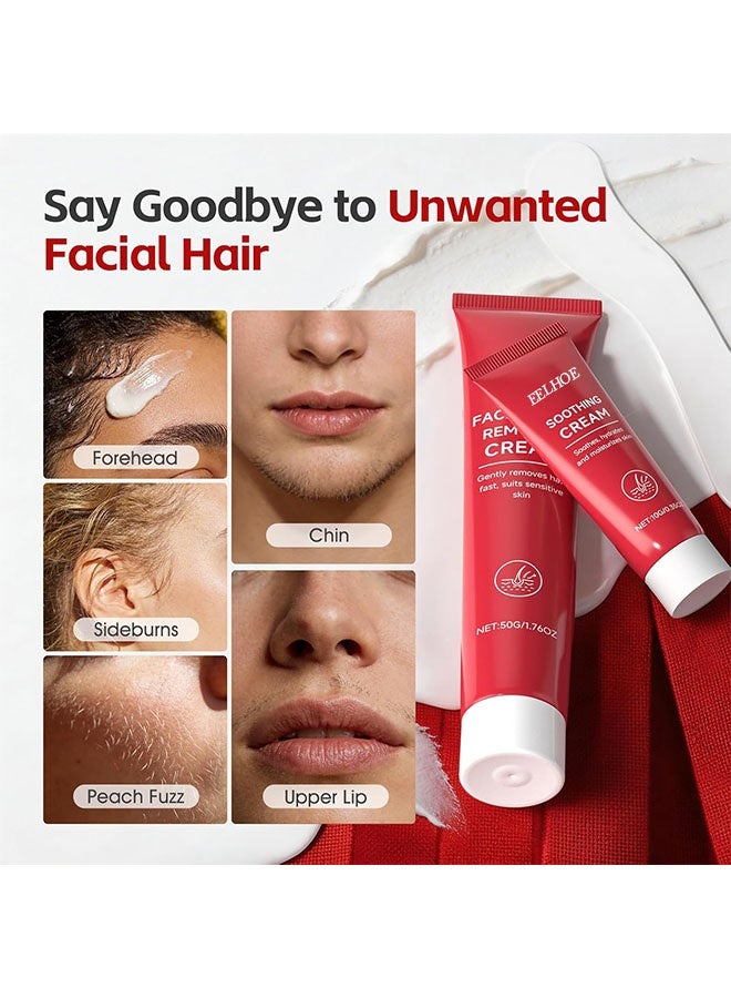 إيلهو كريم إزالة شعر الوجه، كريم إزالة شعر الوجه 2 في 1 لطيف وخالي من الألم مع كريم مهدئ للبشرة الحساسة، كريمات مزيلة للشعر للوجه، الشفة العليا والذقن، لبشرة ناعمة 60 جم - Image 3