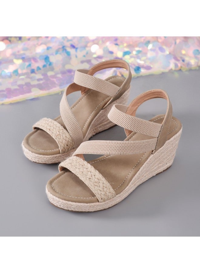 Summer Cross-strap Straw Wedge Sandals Thick-soled Open-toe Vacation Style Beach Comfortable Versatile Daily Commuting Sandals