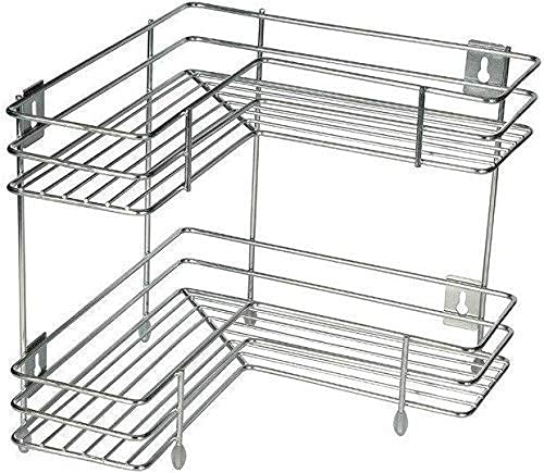 Rasvesh L Corner Shape Stand Stainless Steel Polished Chrome Multipurpose Storage Rack for Kitchen Shelf Dish Kitchen Bathroom 2 L Corner Corner Shelf - Image 1