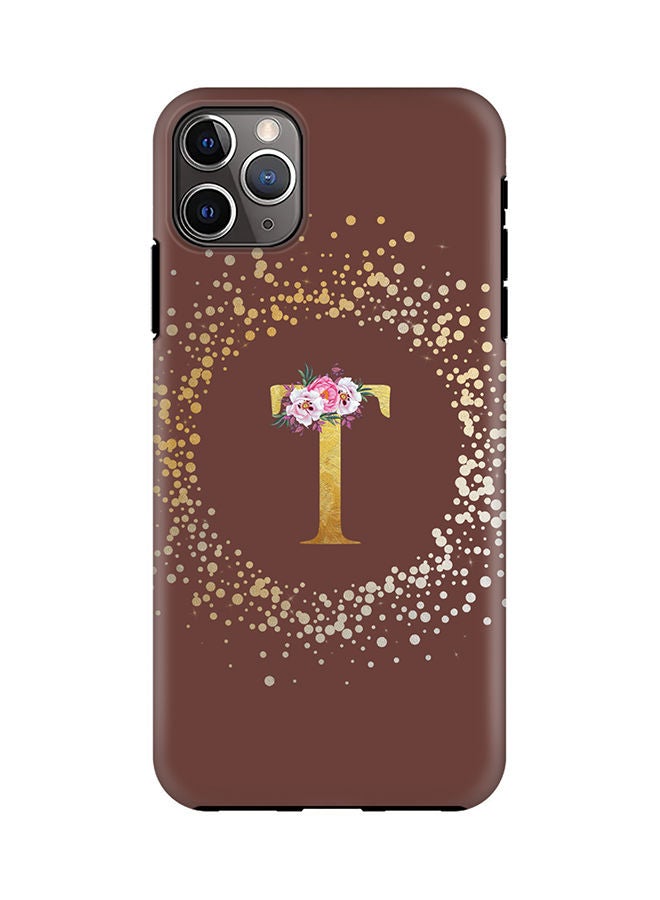 Stylizedd Monogram Tough Series for Apple iPhone 11 Pro Max Custom Initials Floral Pattern Tough Pro Dual Layer hybrid PC inner TPU protection Alphabet- T (Brown) - Image 1