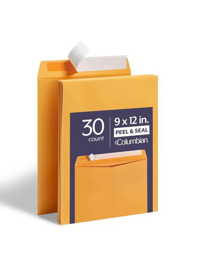 Columbian 9 x 12 Catalog Envelopes with Self Seal Closure, 28 lb Brown Kraft, for Mailing Flat Letter Size Documents or Photos, 30 Per Pack (COLO401) - Image 1