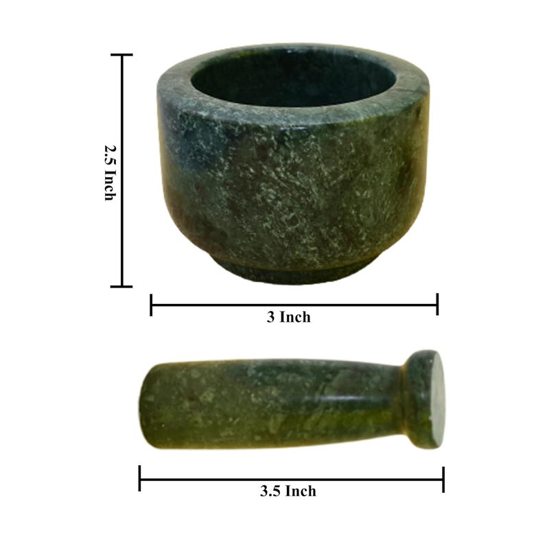 KunhaR Natural Green Marble Mortar and Pestle Set Imam Dasta Ohkli Musal Kharal 3 x 25 Inches Green Full Polish - Image 2