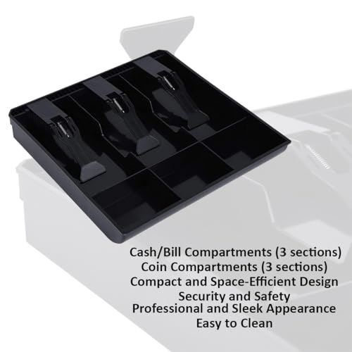Divinext ABS Cash Tray, 3 Cash/Bills and 3 Coin Compartment Cash Drawer Safe Box | Black 24.3D x 24.3W x 3.6H Centimeters - Image 5