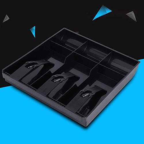 Divinext ABS Cash Tray, 3 Cash/Bills and 3 Coin Compartment Cash Drawer Safe Box | Black 24.3D x 24.3W x 3.6H Centimeters - Image 2