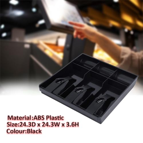 Divinext ABS Cash Tray, 3 Cash/Bills and 3 Coin Compartment Cash Drawer Safe Box | Black 24.3D x 24.3W x 3.6H Centimeters - Image 3