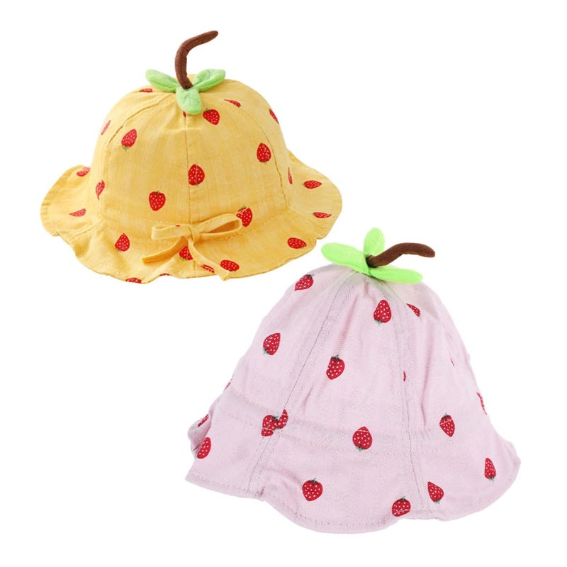 Baby Sun Hat 6 24 Months Pink Yellow Strawberry Leaf Design Wide Brim Polyester - Image 2
