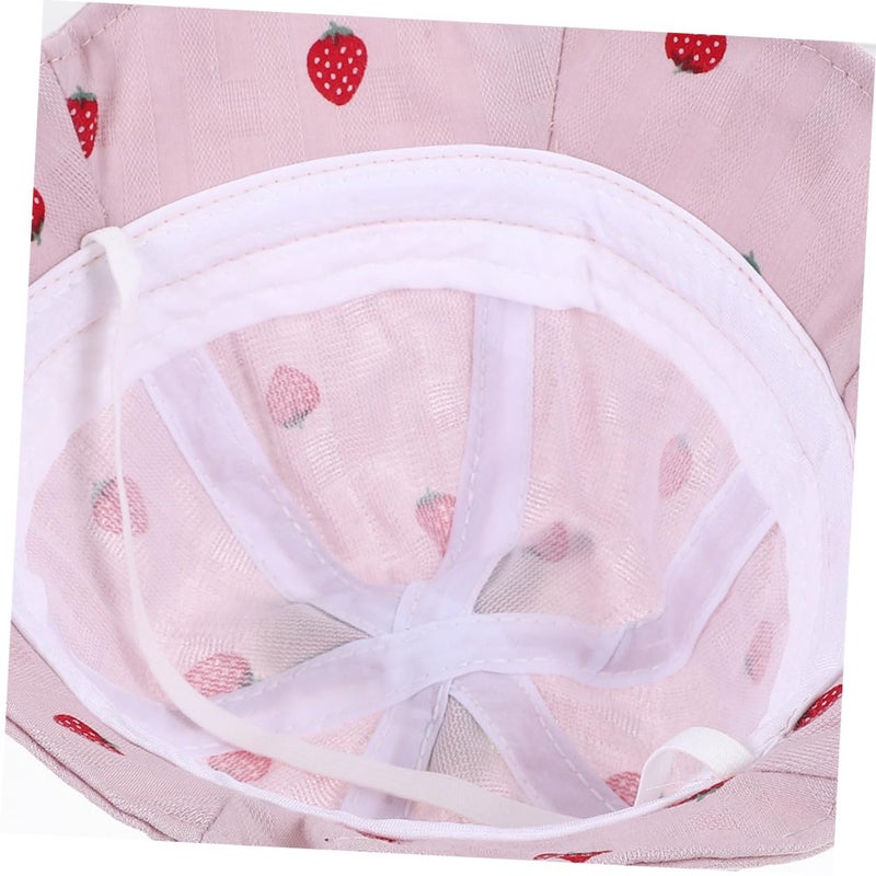 Baby Sun Hat 6 24 Months Pink Yellow Strawberry Leaf Design Wide Brim Polyester - Image 4