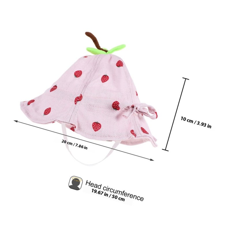 Baby Sun Hat 6 24 Months Pink Yellow Strawberry Leaf Design Wide Brim Polyester - Image 3